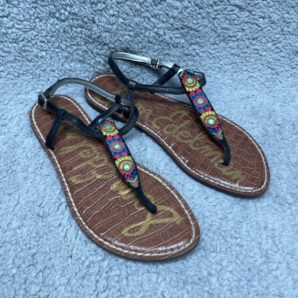 Sam Edelman Boho Strap Sandals Wommens 7 Black & Multi Color Flat‎ Thongs
